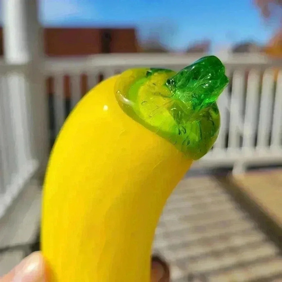 Vintage Yellow and Green Banana Murano Style Glass Fruit Only for Decoration - Picture 2 of 5